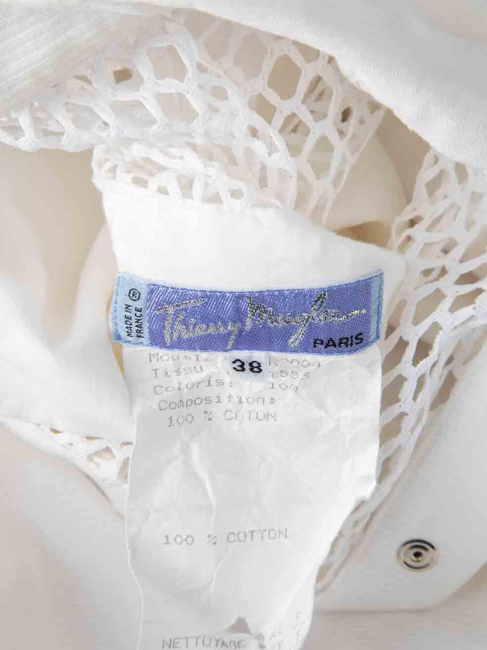 Mugler Vintage White Fishnet Detail Knee Length Shirt Dress Size M For Sale 2