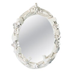 Vintage White Floral & Bird Relief Oval Wall Mirror