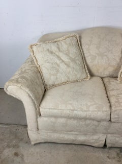 Vintage White Floral Loveseat with Throw Pillows