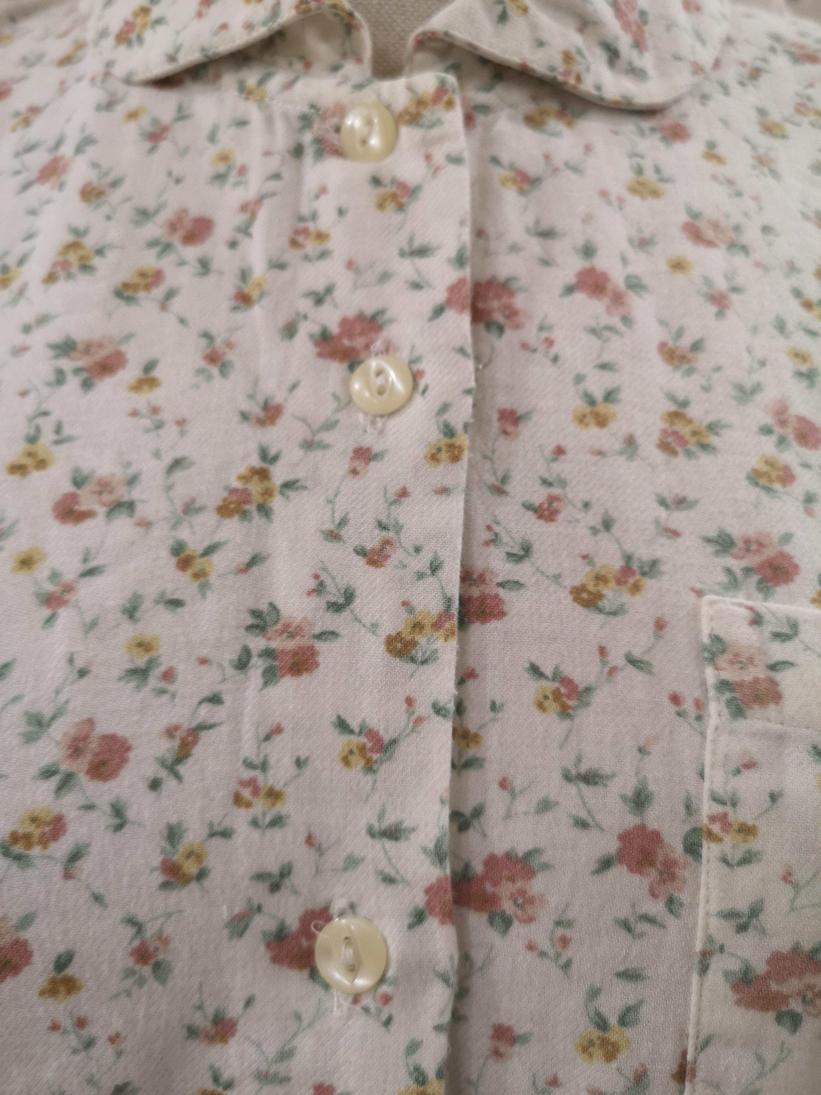 Gray Vintage white flowers cotton shirt