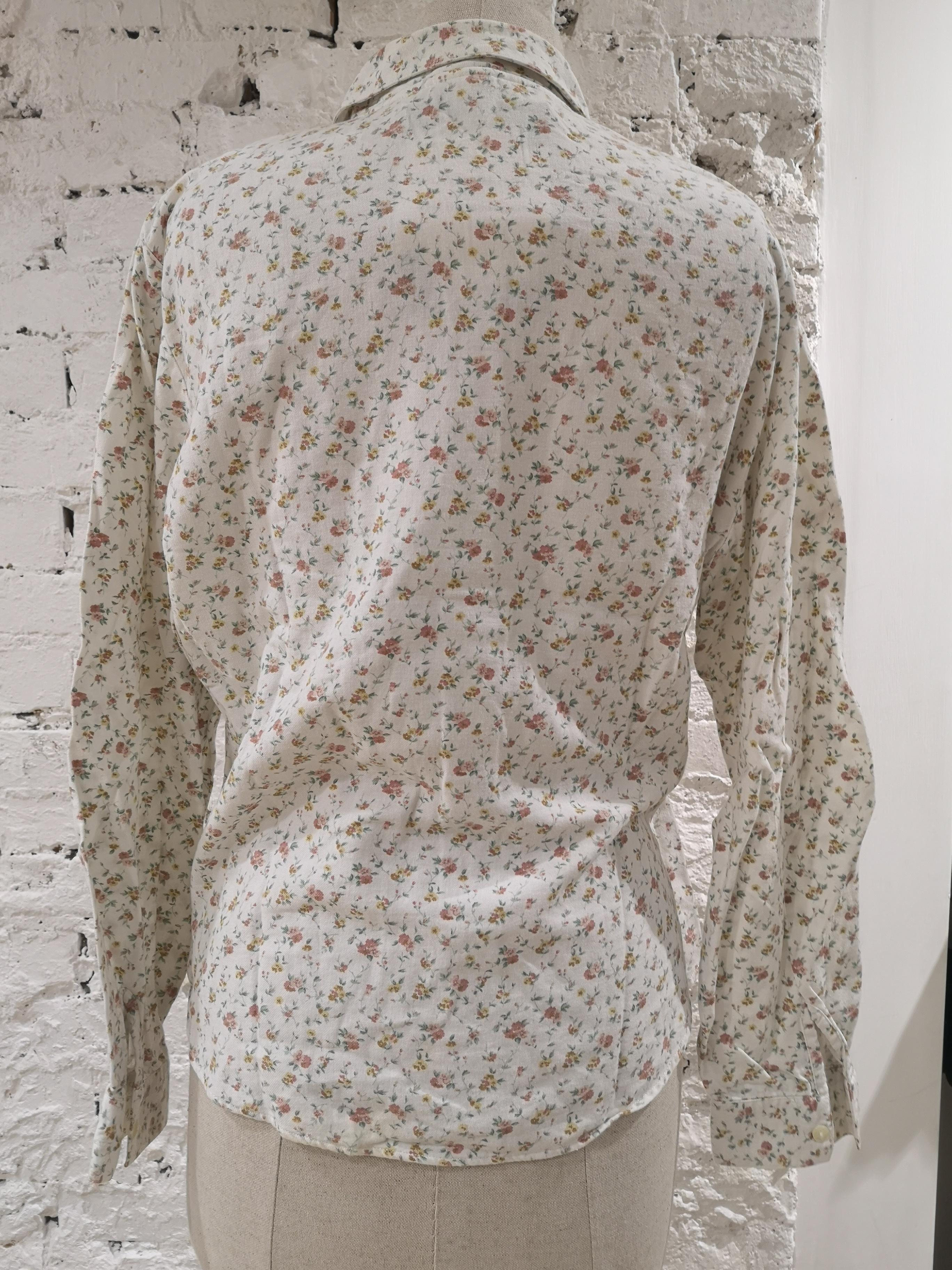 Women's Vintage white flowers cotton shirt