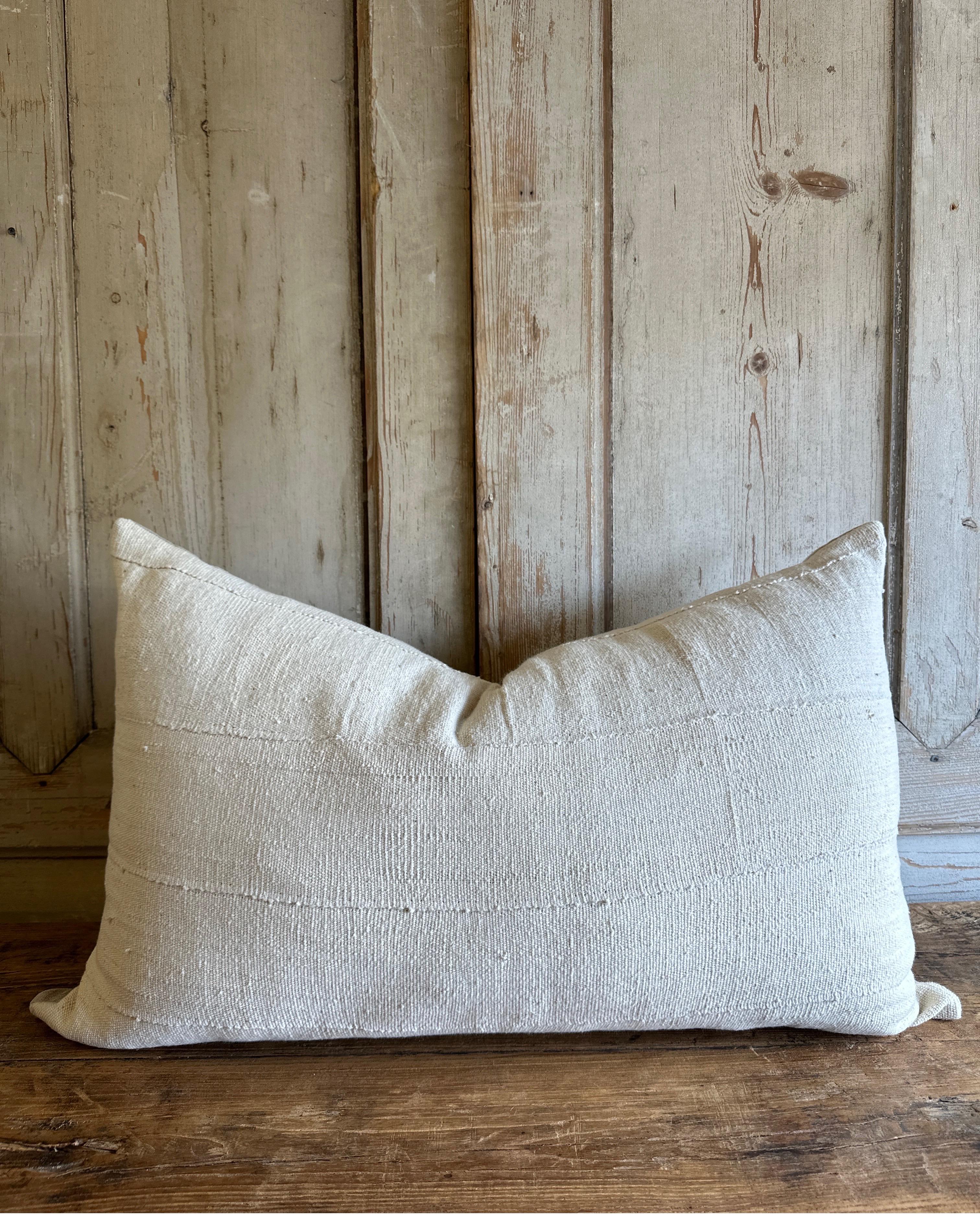 Vintage French Linen Lumbar Pillow
the face is made from an antique french linen with original seams, and stitching.
The back is a 100% flax linen, and down insert.
Measures 19x32, this makes a great accent pillow for the front of a bed.
Zipper