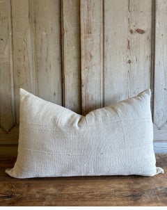 Vintage White French Linen Accent Large Lumbar Pillow with Insert