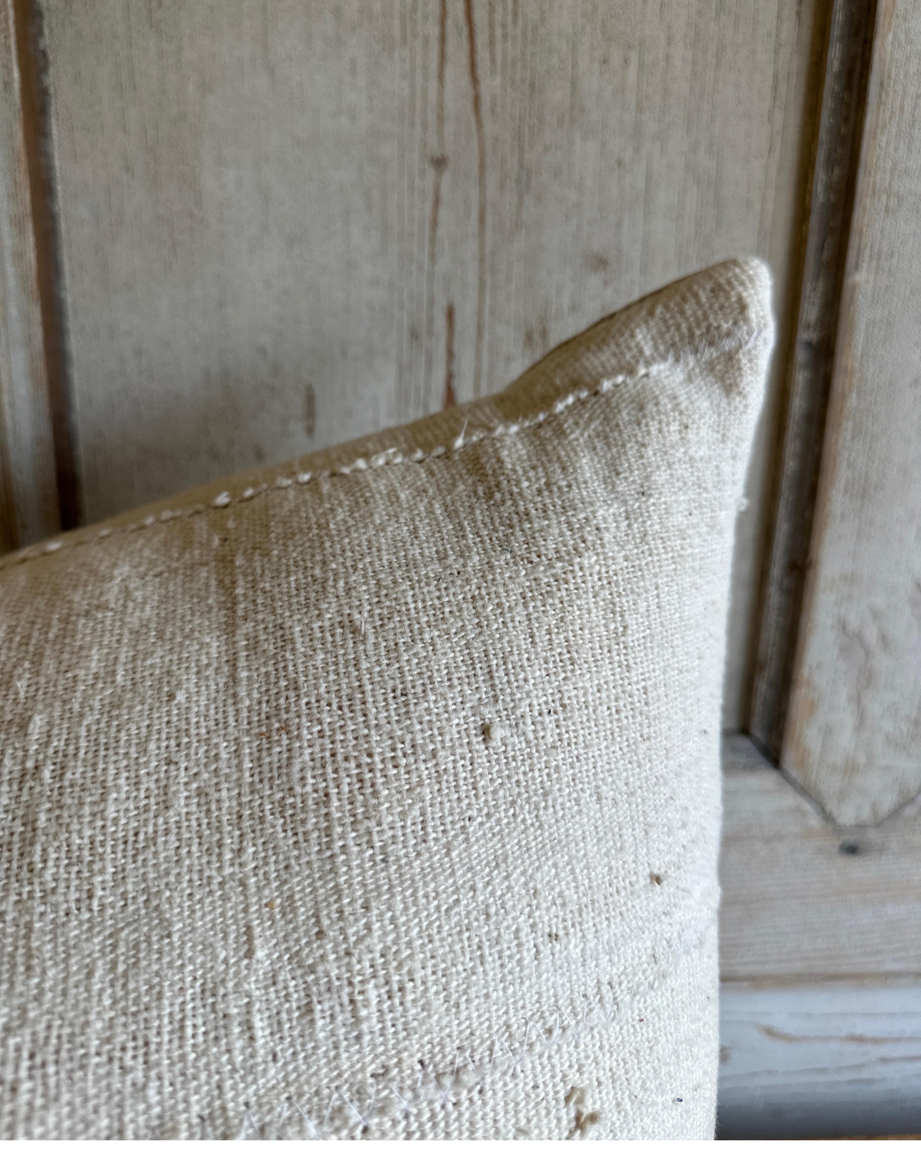 Vintage White French Linen Accent Large Lumbar Pillow with Insert In New Condition For Sale In Brea, CA