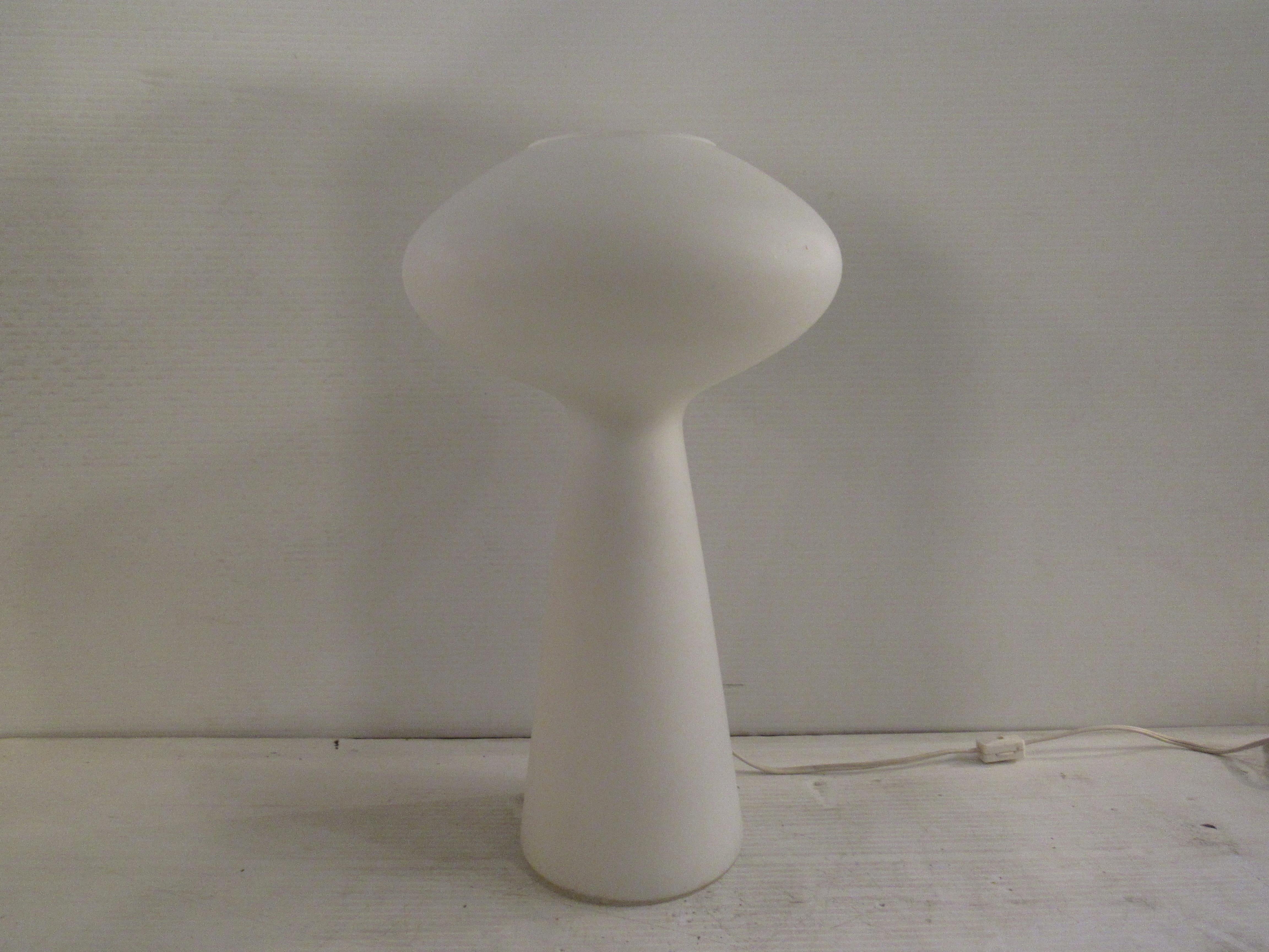 Mid-Century Modern Vintage White Frosted Glass Mushroom Lamp