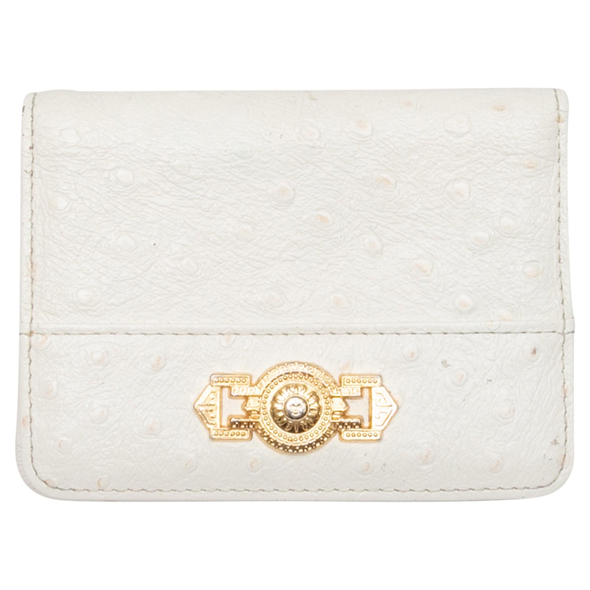 Vintage White Gianni Versace Ostrich Leather Wallet For Sale
