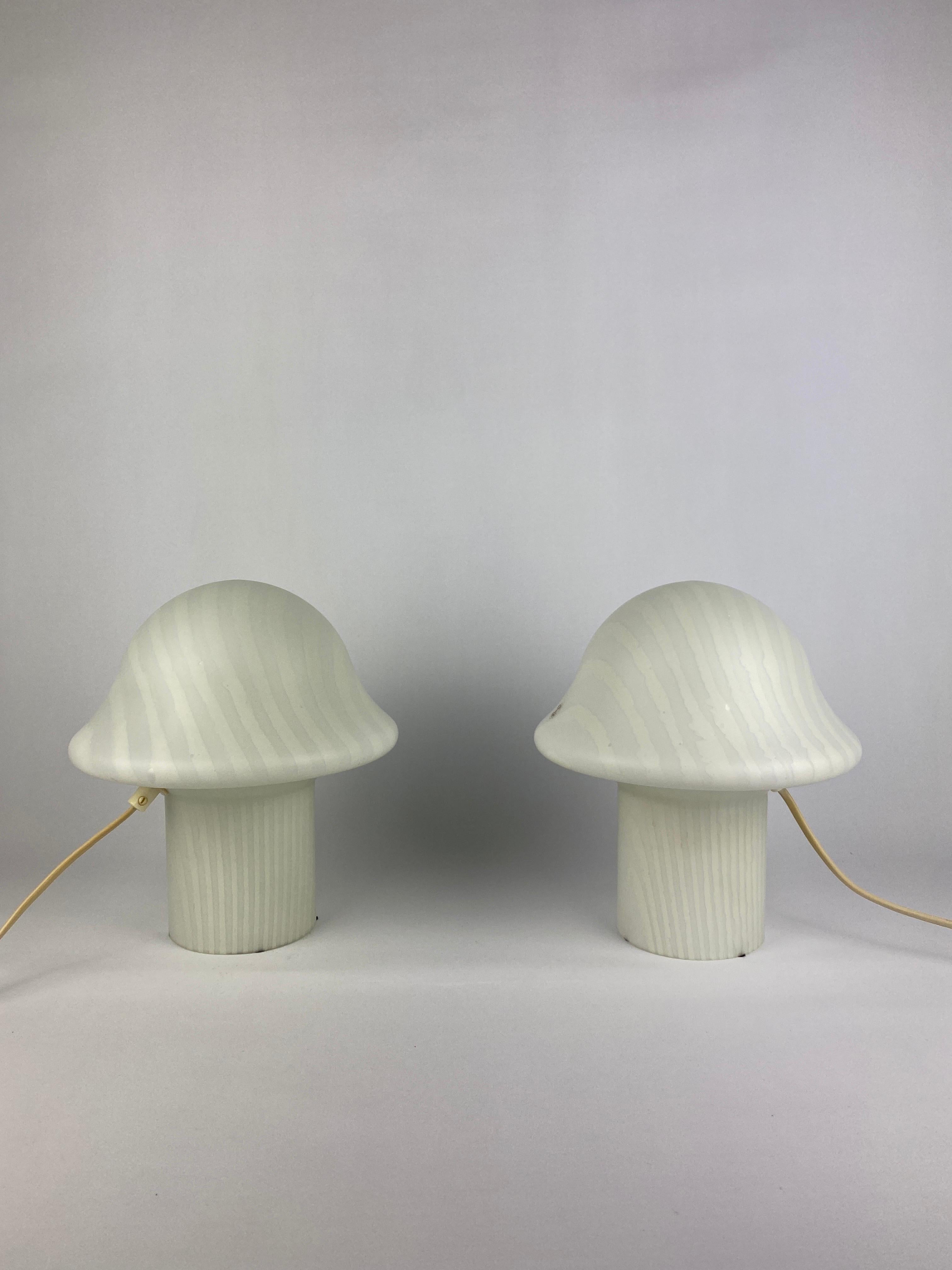 20th Century 1 of 4 Vintage White Glass Peill and Putzler Mushroom Table Lamp 1970 For Sale