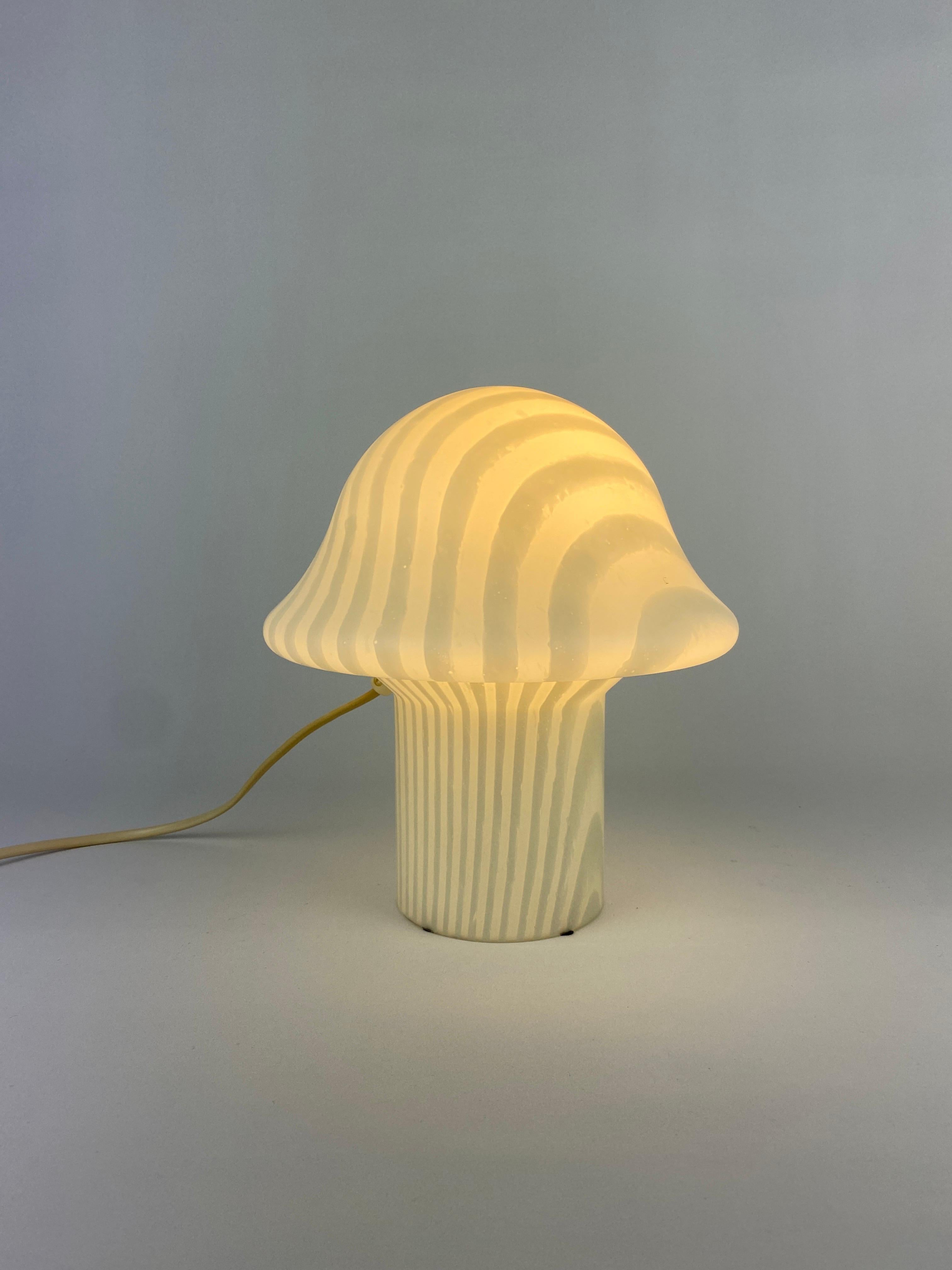1 of 4 Vintage White Glass Peill and Putzler Mushroom Table Lamp 1970 For Sale 1