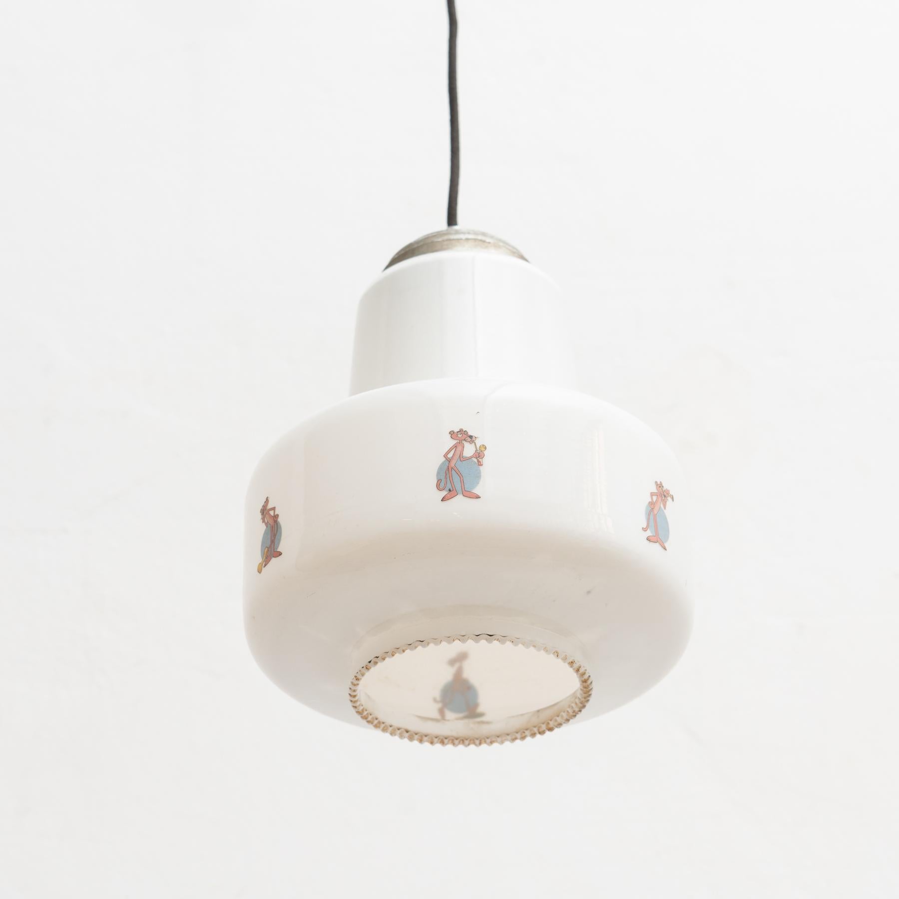 Vintage White Glass 'Pink Panther' Ceiling Lamp, circa 1960 For Sale 8
