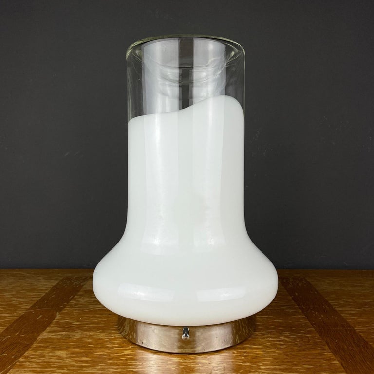 Vintage White Glass Table Lamp Italy 1970s For Sale at 1stDibs