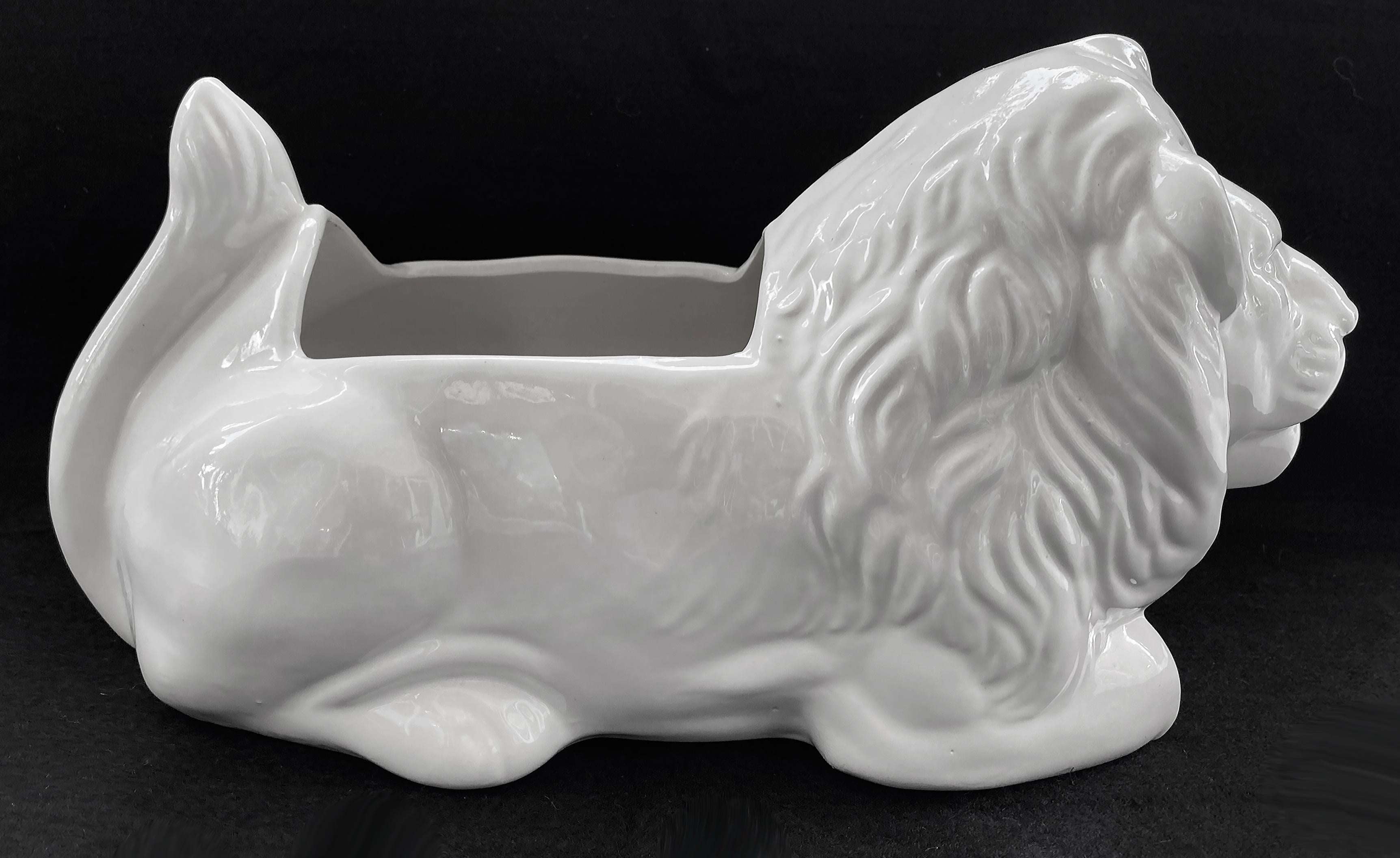 Vintage White Glazed Ceramic  Resting Lion Planter For Sale 1