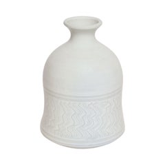 Vintage White Glazed Studio Ceramic Vase with Sgraffito Detail by Deanna Nichols