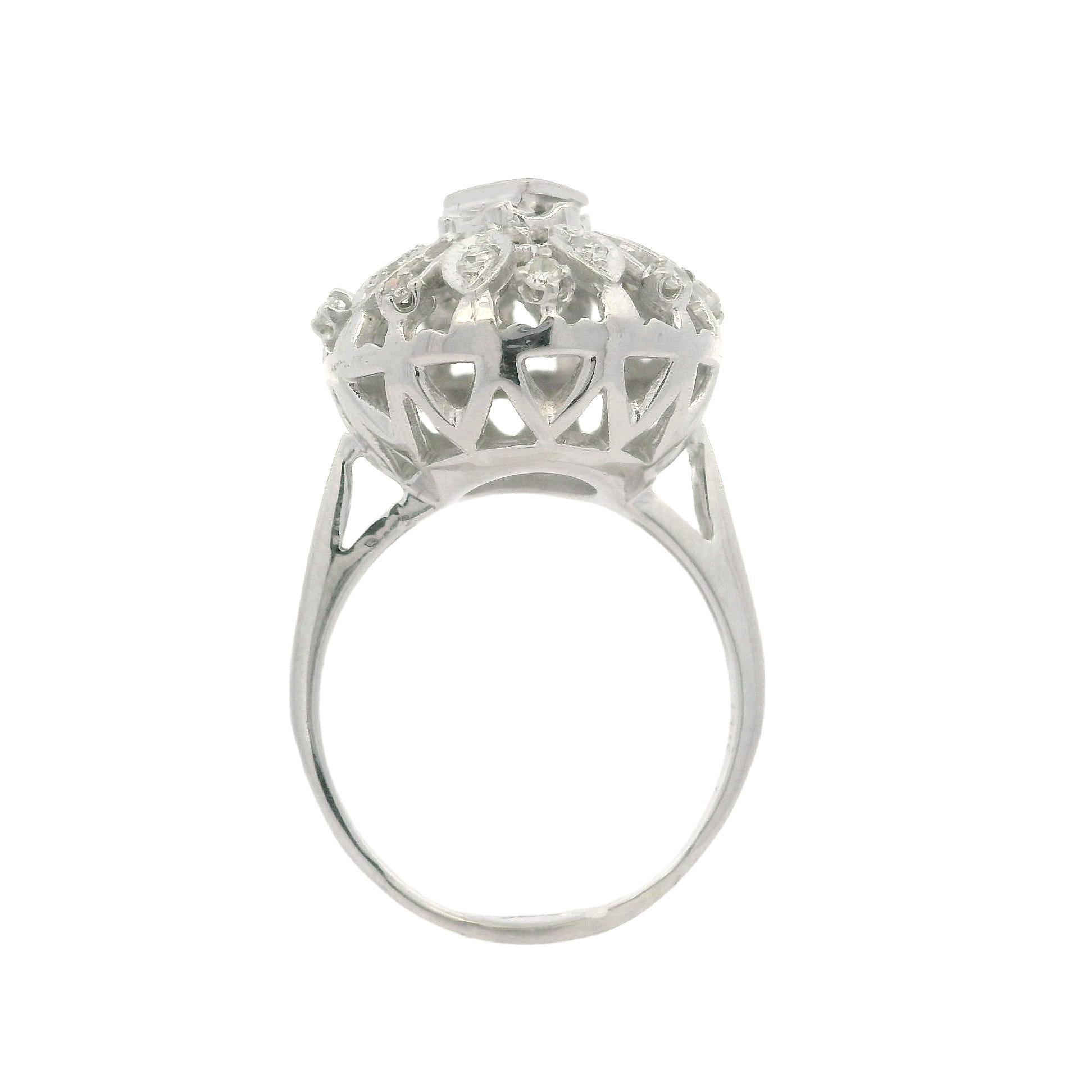 Vintage White Gold 0.56ctw Old Cut Diamond Large Open Work Domed Cocktail Ring For Sale 7