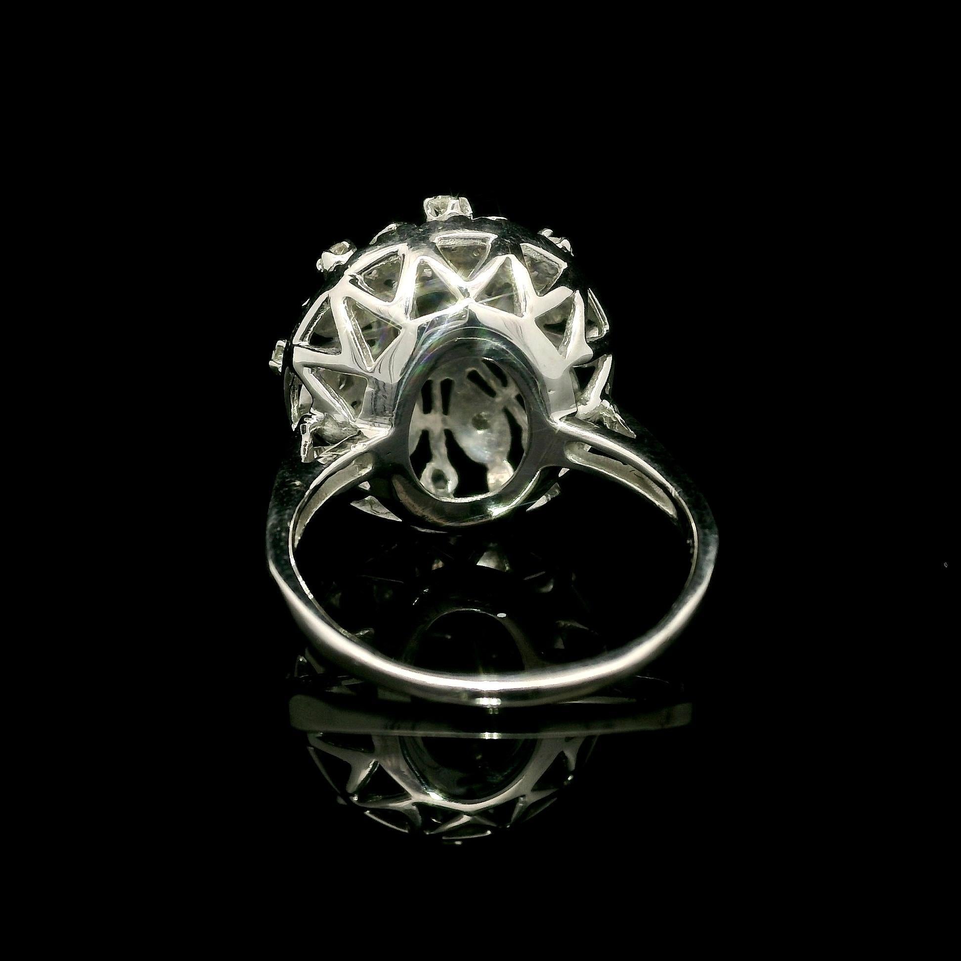 Vintage White Gold 0.56ctw Old Cut Diamond Large Open Work Domed Cocktail Ring For Sale 2