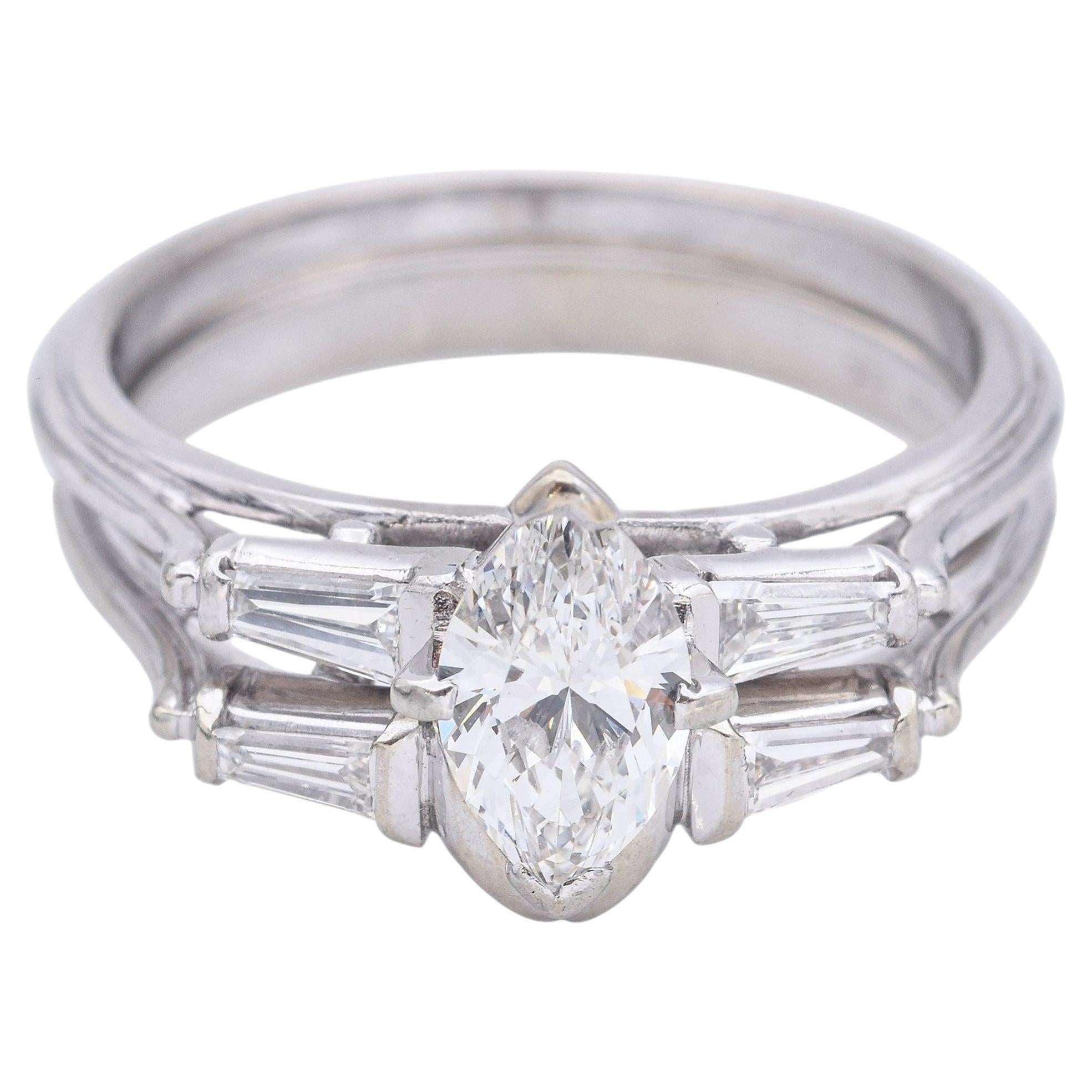 Vintage White Gold 0.60ct G VS Center Diamond Engagement Wedding Ring Set