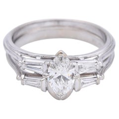 Vintage White Gold 0.60ct G VS Center Diamond Engagement Wedding Ring Set
