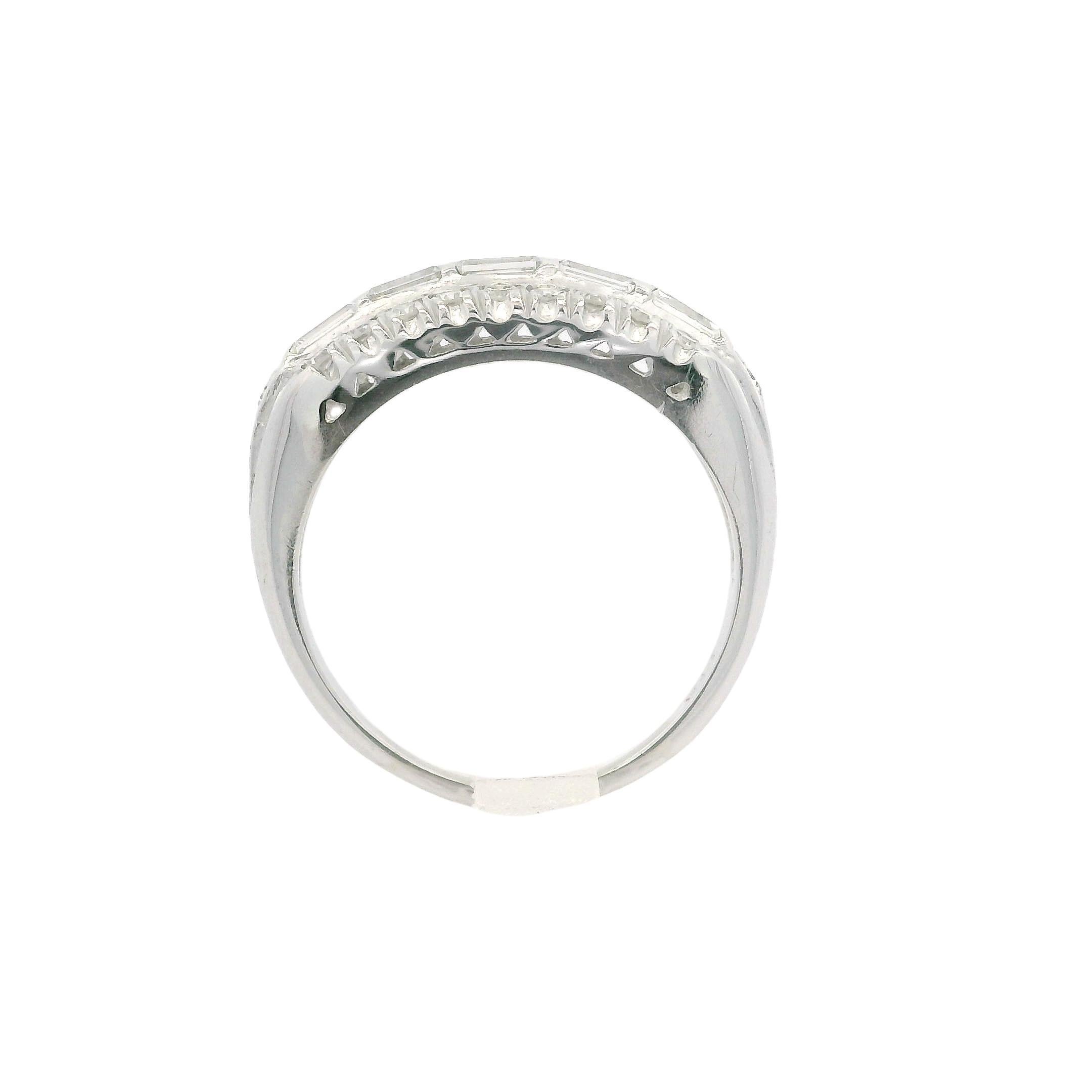 Baguette Cut Vintage White Gold 0.65ctw Baguette & Single Cut Diamond Band Ring For Sale