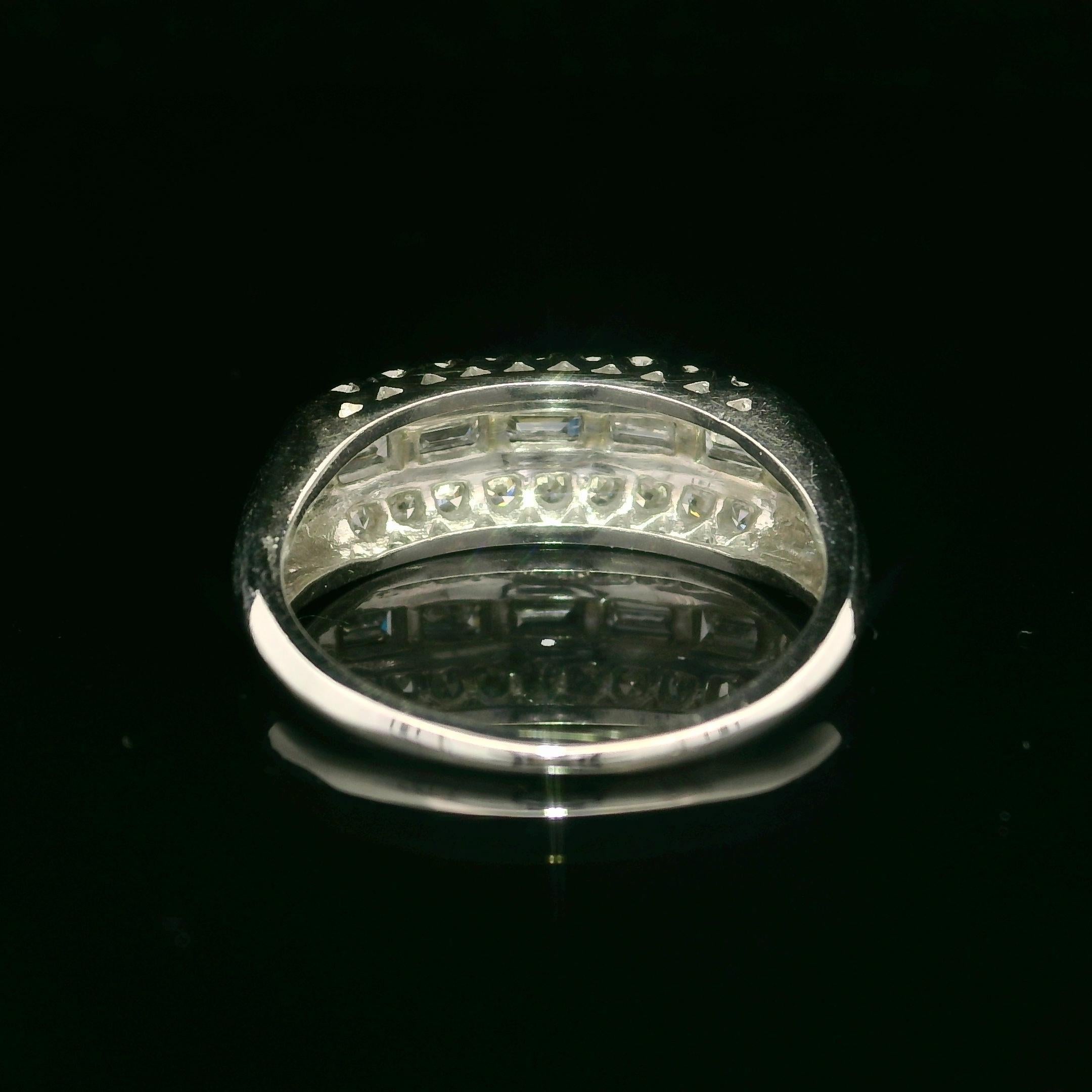 Vintage White Gold 0.65ctw Baguette & Single Cut Diamond Band Ring For Sale 1