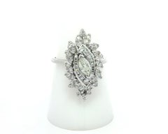 Vintage White Gold 0.70ctw Diamond Long Marquise Navette Cocktail Statement Ring