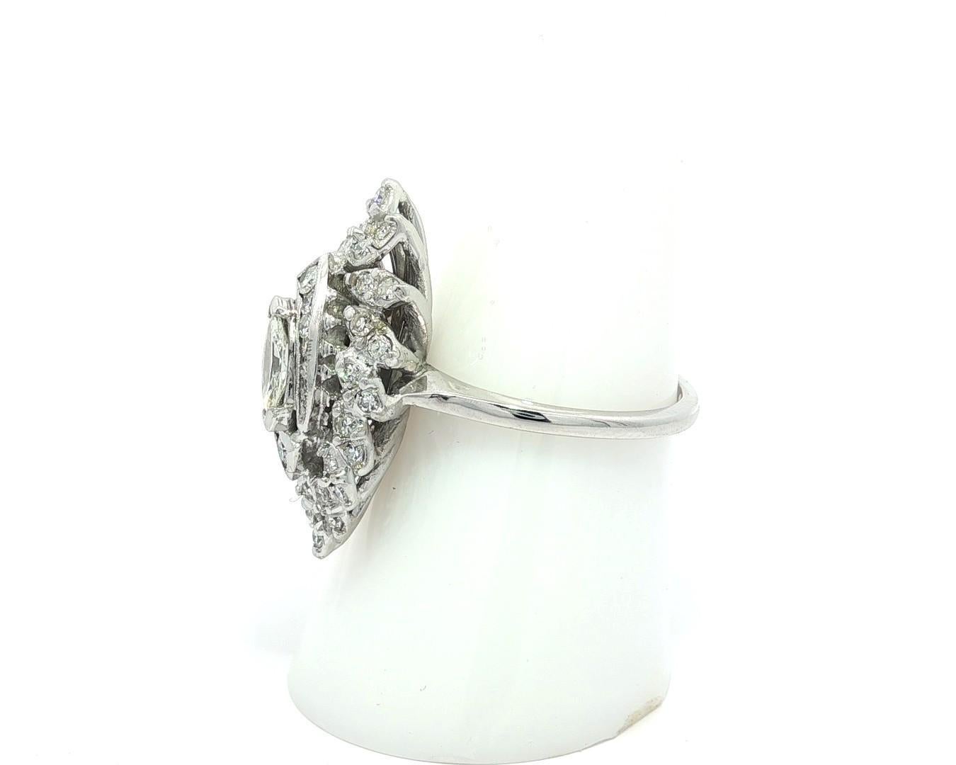 Vintage Weißgold 0,70ctw Diamant lange Marquise Navette Cocktail Erklärung Ring Damen im Angebot