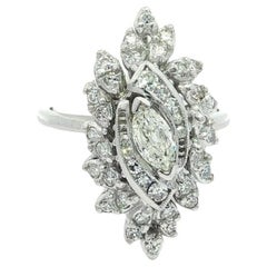 Vintage White Gold 0.70ctw Diamond Long Marquise Navette Cocktail Statement Ring