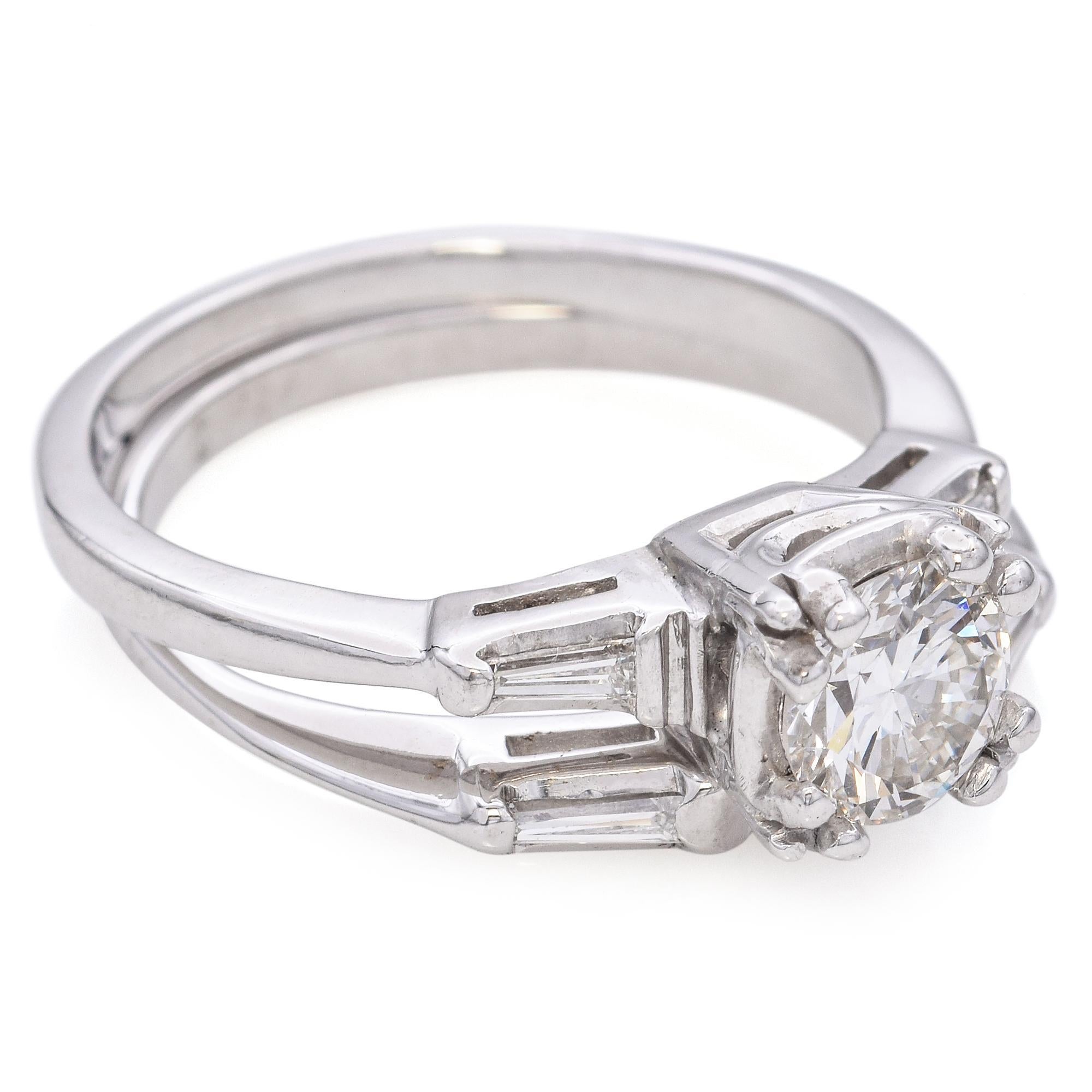 Vintage White Gold 0.74ct H SI1 Diamond Engagement Ring and Band Set GIA For Sale 2