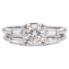 Vintage White Gold 0.74ct H SI1 Diamond Engagement Ring and Band Set GIA