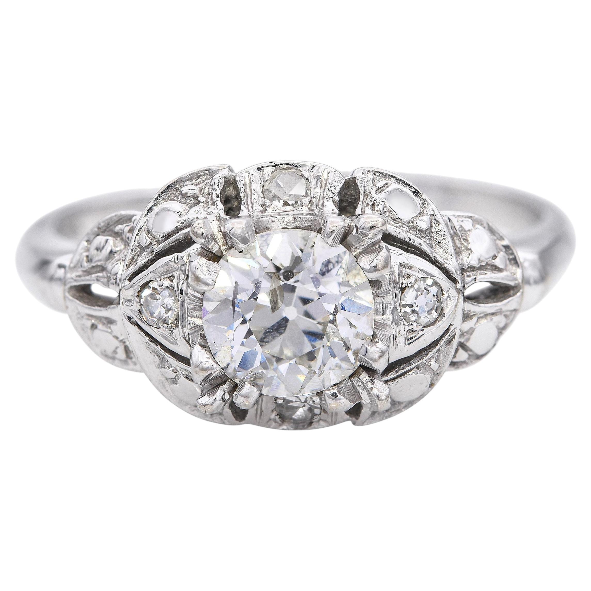 Anillo vintage de oro blanco con un diamante «Old Euro» de 0,76 tcw