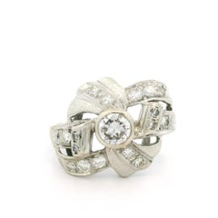 Vintage White Gold 0.85ctw Diamond Bow Style Textured Ribbon Cocktail Ring