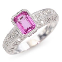 Vintage White Gold 0.88ct Pink Sapphire and Diamond Filigree Ring