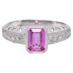Vintage White Gold 0.88ct Pink Sapphire and Diamond Filigree Ring