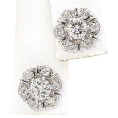 Vintage White Gold 0.9 TCW Diamond Halo Stud Earring