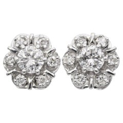 Vintage White Gold 0.9 TCW Diamond Halo Stud Earring