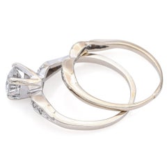 Vintage White Gold 1.01tcw Diamond Wedding Band Ring Set