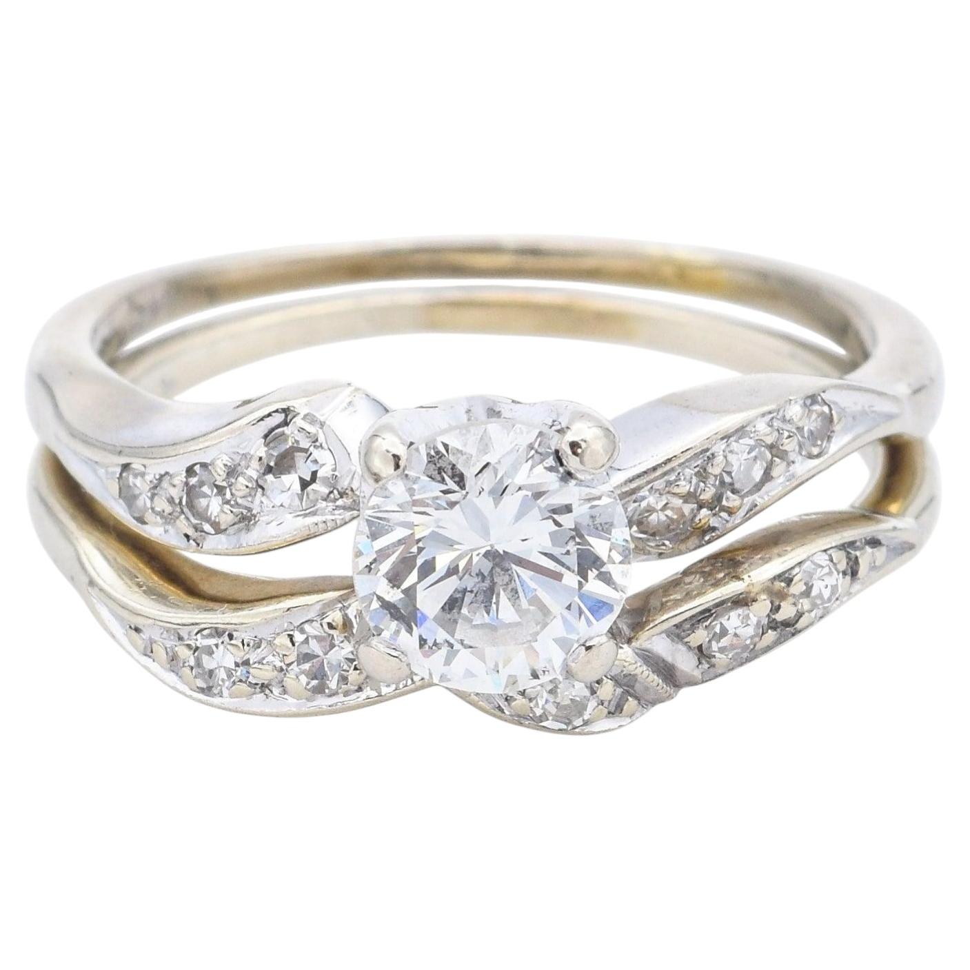 Vintage White Gold 1.01tcw Diamond Wedding Band Ring Set
