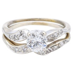 Vintage Weißgold 1.01tcw Diamant Hochzeit Band Ring Set