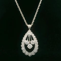Vintage White Gold 1.06ctw Fiery Diamond Teardrop Pendant on 18" Rope Necklace