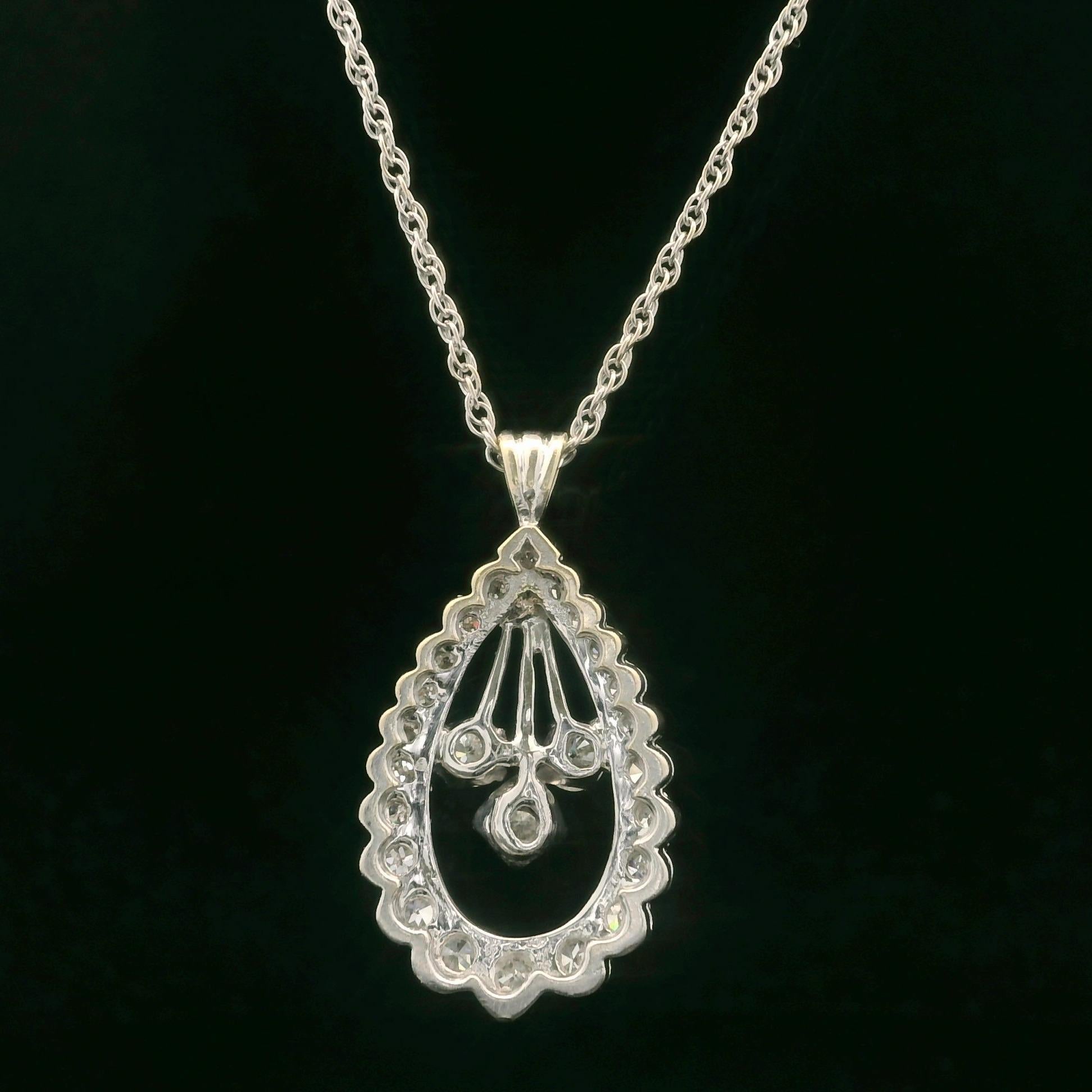Women's Vintage White Gold 1.06ctw Fiery Diamond Teardrop Pendant on 18