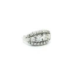 Vintage White Gold 1.15ctw Fiery Brilliant Old Cut Diamond 3 Row Band Ring