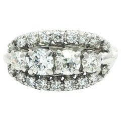 Vintage White Gold 1.15ctw Fiery Brilliant Old Cut Diamond 3 Row Band Ring