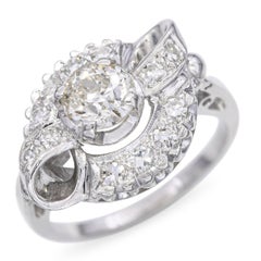 Vintage White Gold 1.26tcw Old Euro Cut Diamond Bow Ring