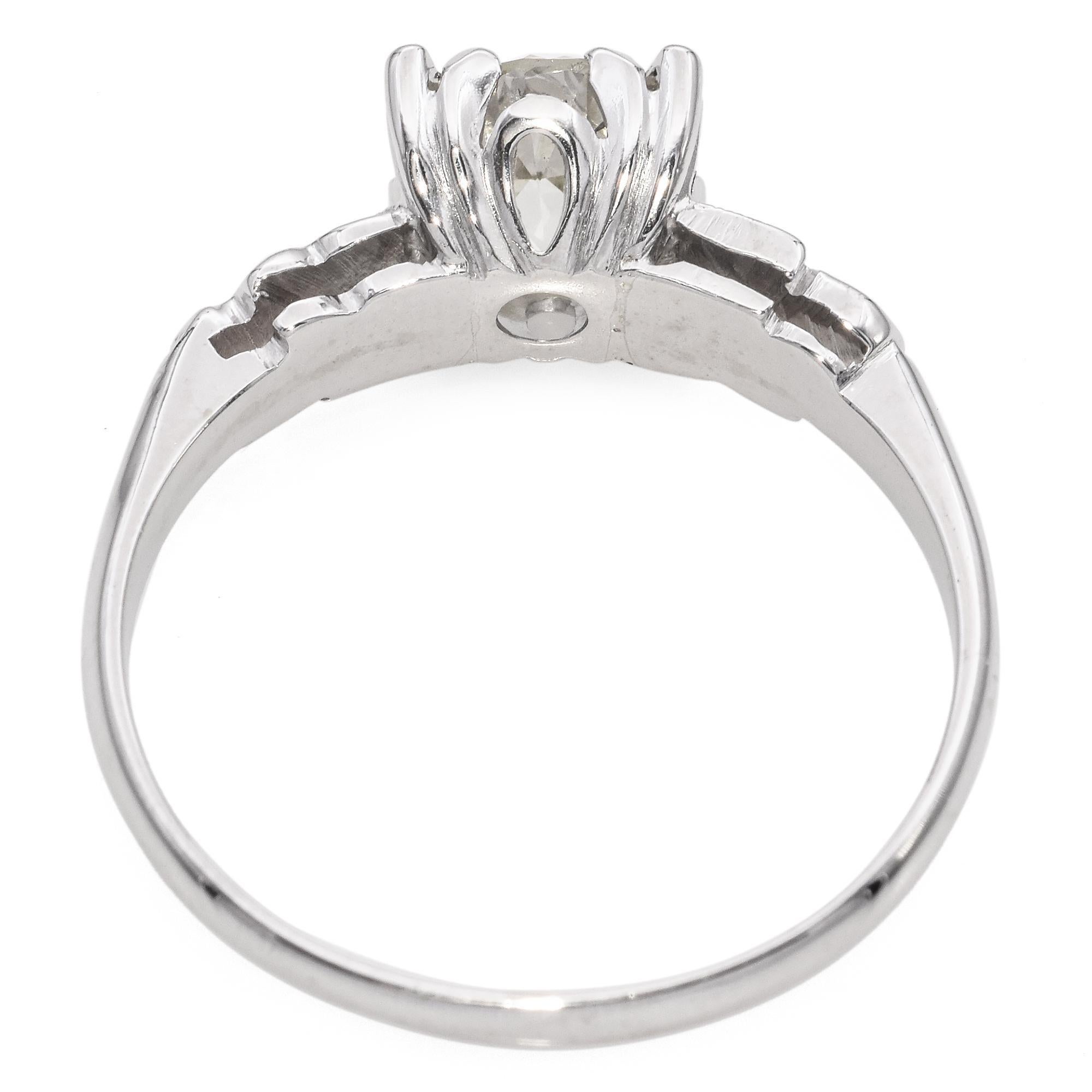 Vintage White Gold 1.28 Ct. Old European Cut Diamond Solitaire Engagement Ring In Good Condition For Sale In New York, NY