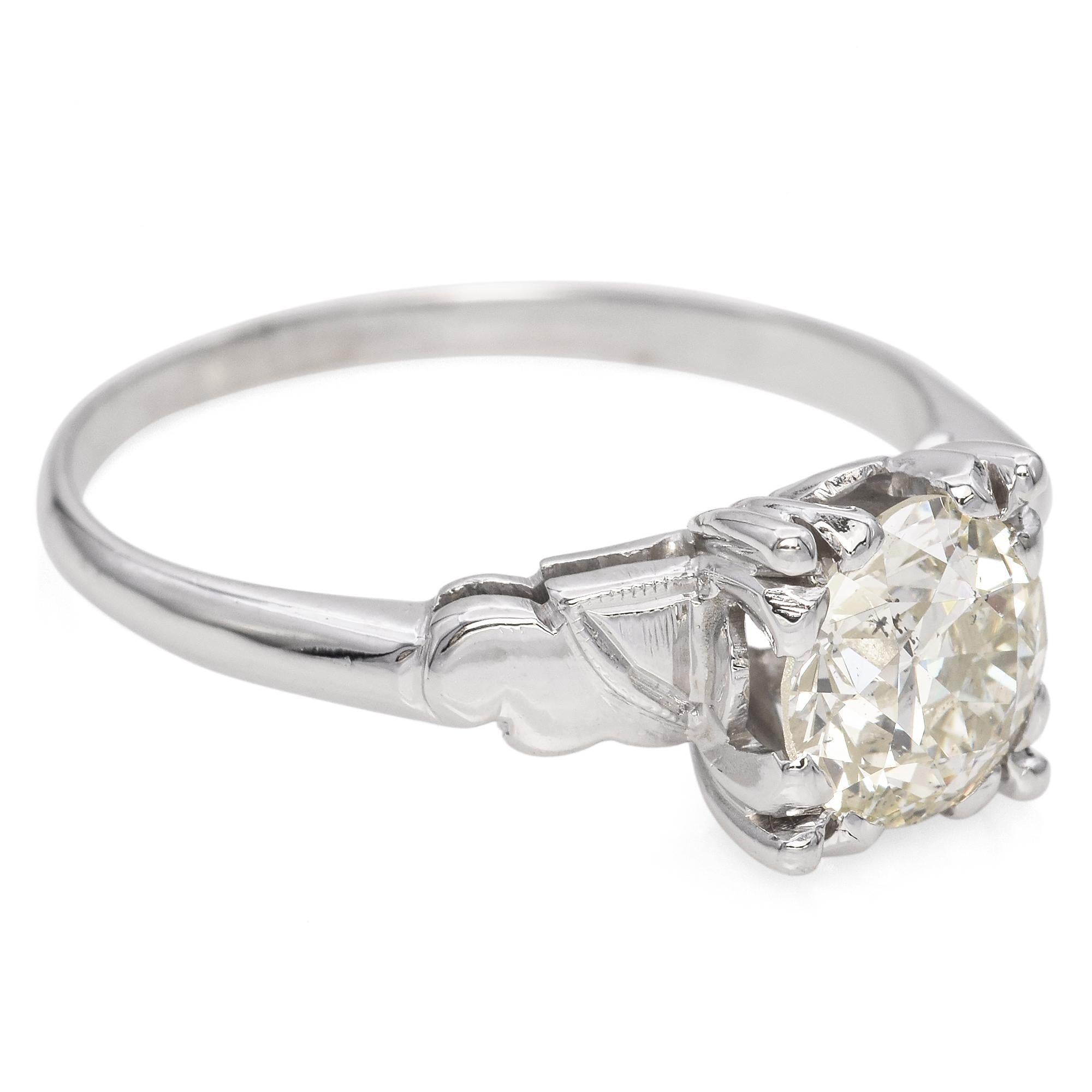 Women's Vintage White Gold 1.28 Ct. Old European Cut Diamond Solitaire Engagement Ring For Sale