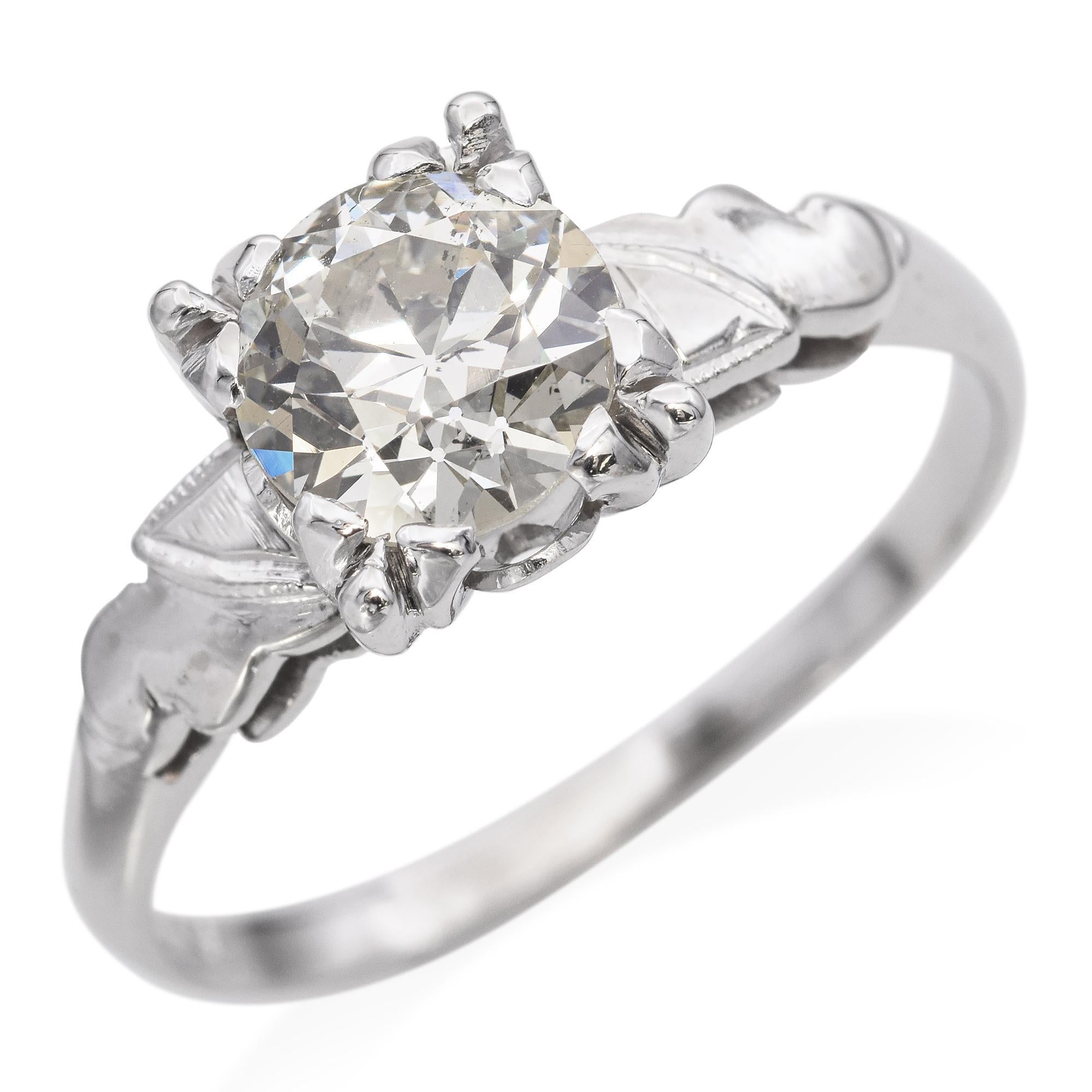 Vintage White Gold 1.28 Ct. Old European Cut Diamond Solitaire Engagement Ring For Sale 2