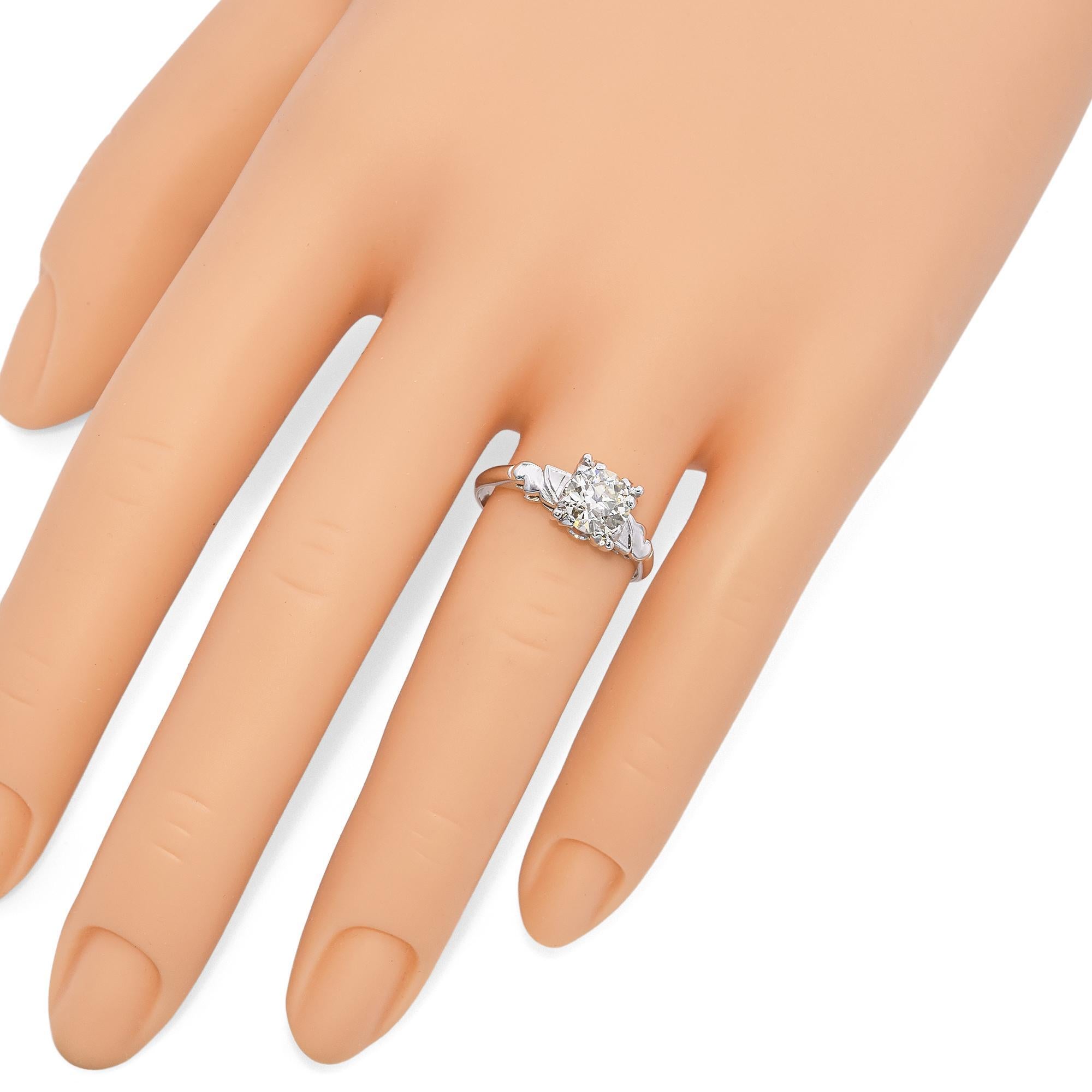 Vintage White Gold 1.28 Ct. Old European Cut Diamond Solitaire Engagement Ring For Sale 3