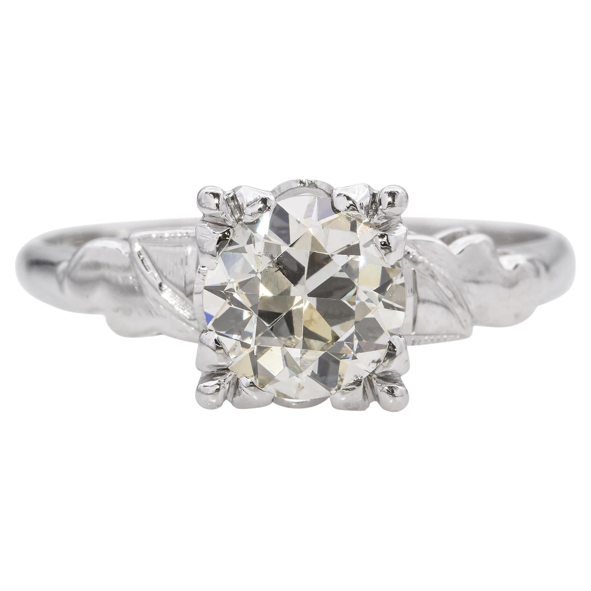 Vintage White Gold 1.28 Ct. Old European Cut Diamond Solitaire Engagement Ring For Sale