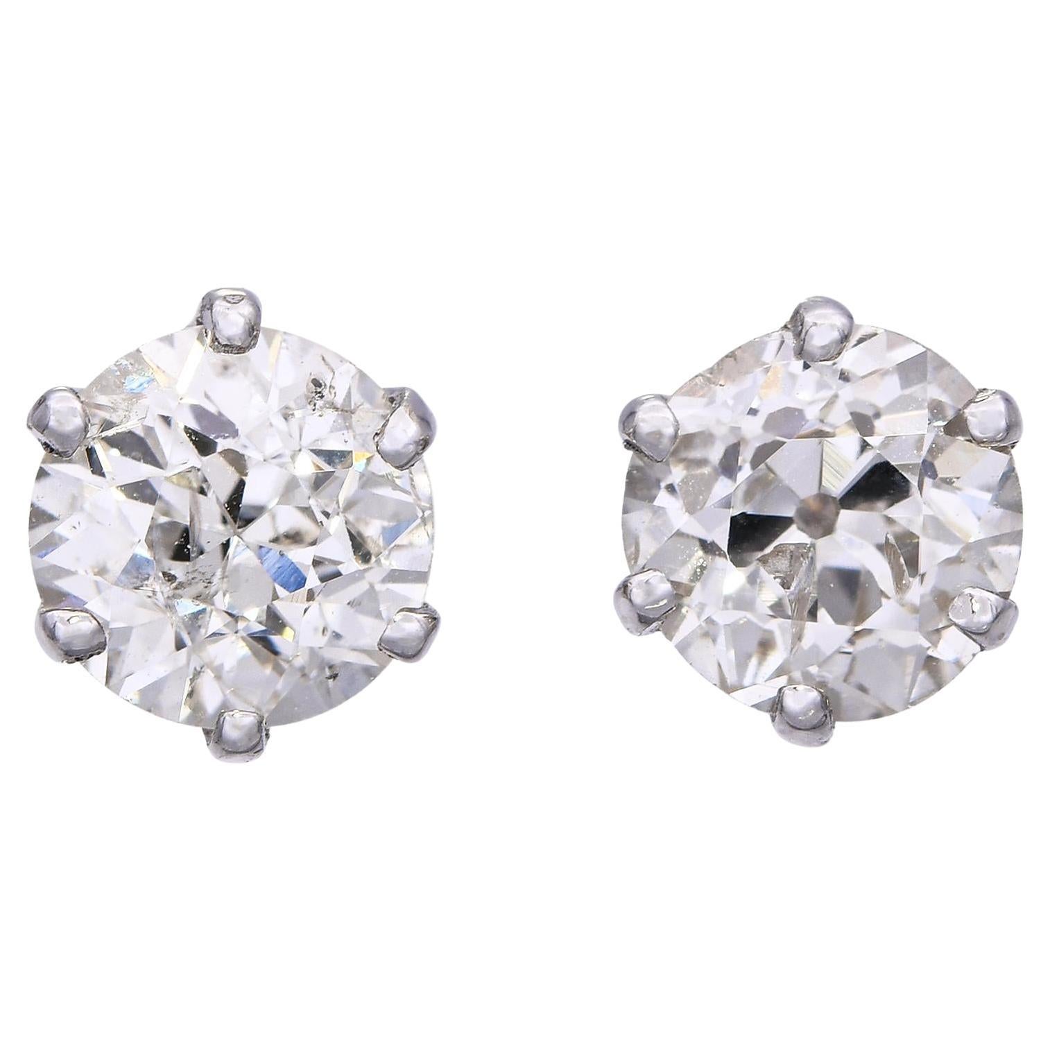 Vintage White Gold 1.40tcw I Si2 Old Euro Cut Diamond Studs im Angebot