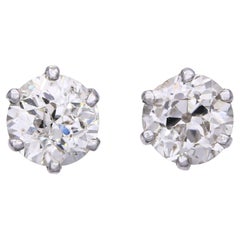 Vintage White Gold 1.40tcw I Si2 Old Euro Cut Diamond Studs