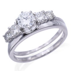 Vintage White Gold 1.46tcw Diamond Wedding Band Ring Set