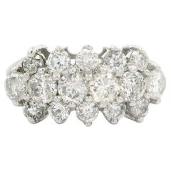 Vintage White Gold 1.68ctw Large Round Diamond Cluster 3 Row Band Ring